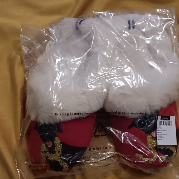 Joules Womens Slippet Luxe Red Fleece Lining Scuff Xmas Dog Slippers - Picture 2 of 5